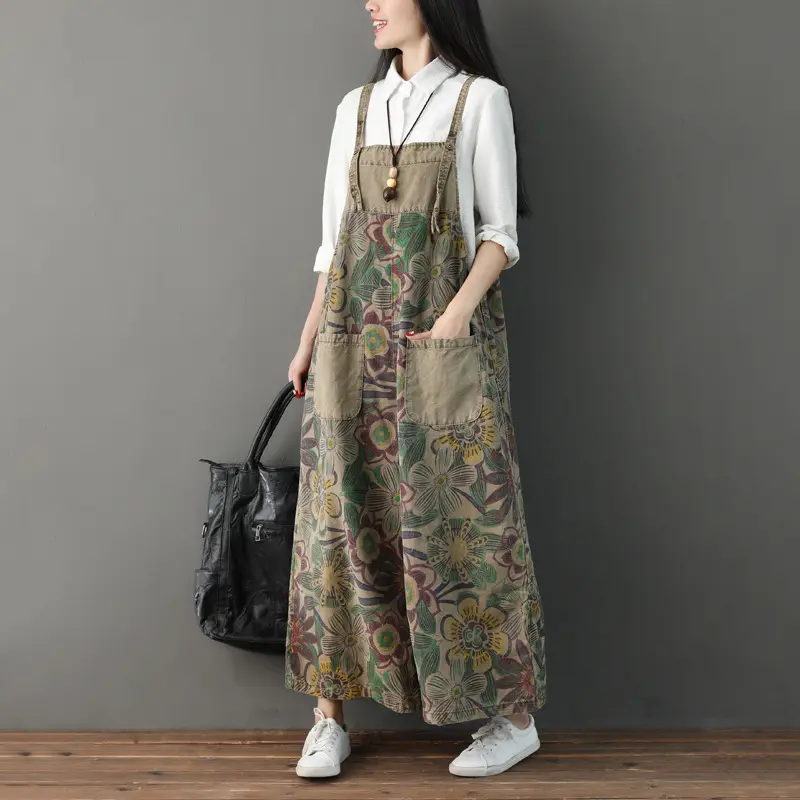 Jumpsuits Women Print One Piece Suspenders Overalls Wide Leg Long Pants High Waist Rompers Y2k Streetwear Work Elegant 2025