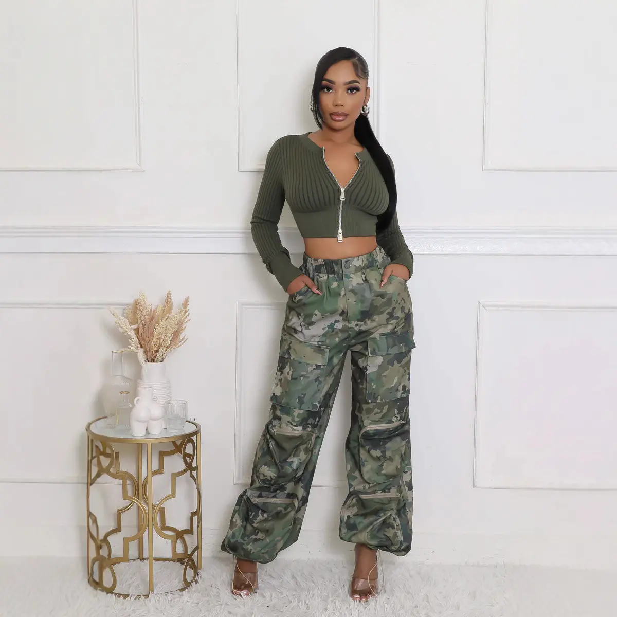 Long Pant Women Camouflage Cargo Pants High Waist Straight Trousers Y2k Streetwear Casual Loose Maxi Splice Pockets Party Club