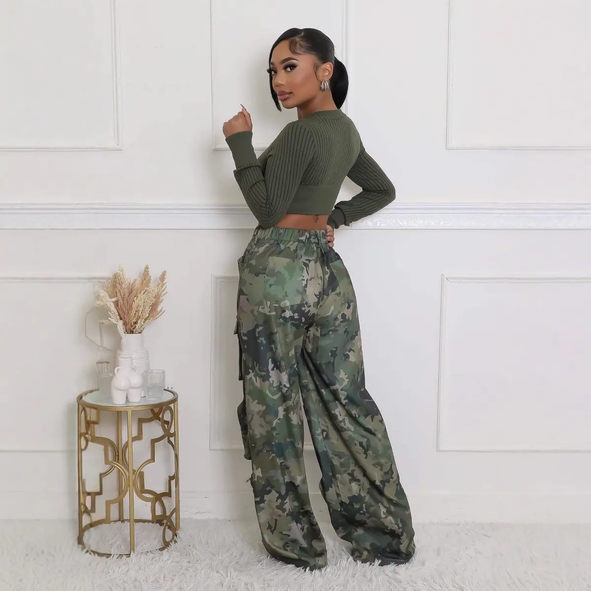Long Pant Women Camouflage Cargo Pants High Waist Straight Trousers Y2k Streetwear Casual Loose Maxi Splice Pockets Party Club