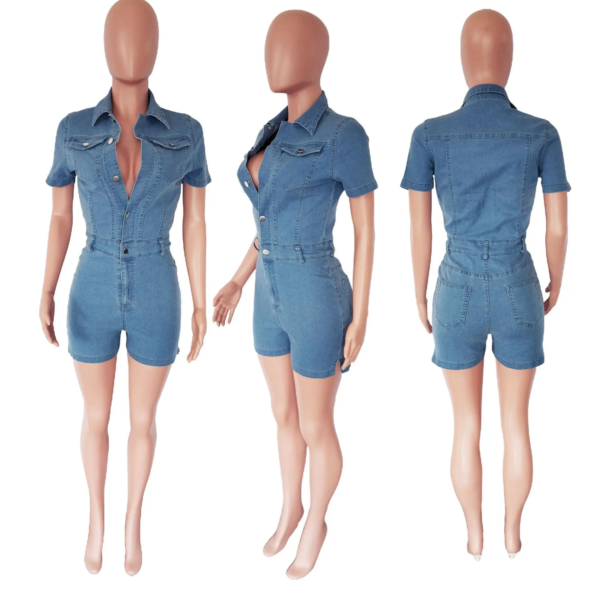 Jumpsuits Women Denim Shorts One Piece Short Sleeve Mom Jeans Overalls Playsuits Pants Rompers Y2k High Waist Party Club