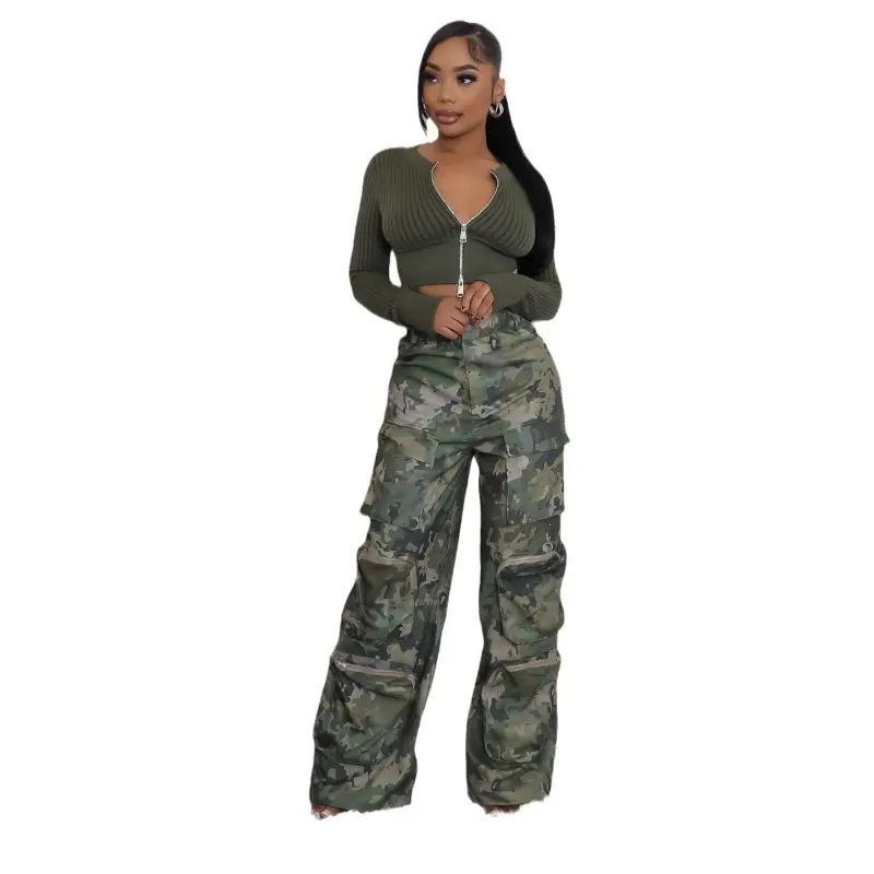 Long Pant Women Camouflage Cargo Pants High Waist Straight Trousers Y2k Streetwear Casual Loose Maxi Splice Pockets Party Club