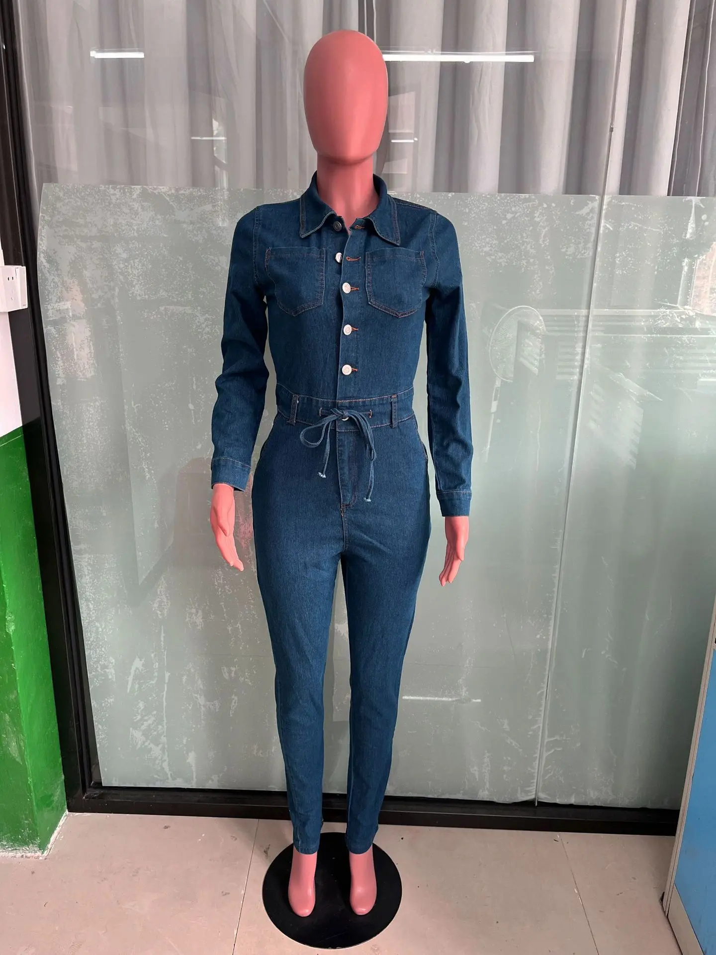 Demin Jumpsuits Women Overalls One Piece Long Pants Y2k Streetwear Slim Mom Jeans Rompers Turn Down Collar High Waist Party Club