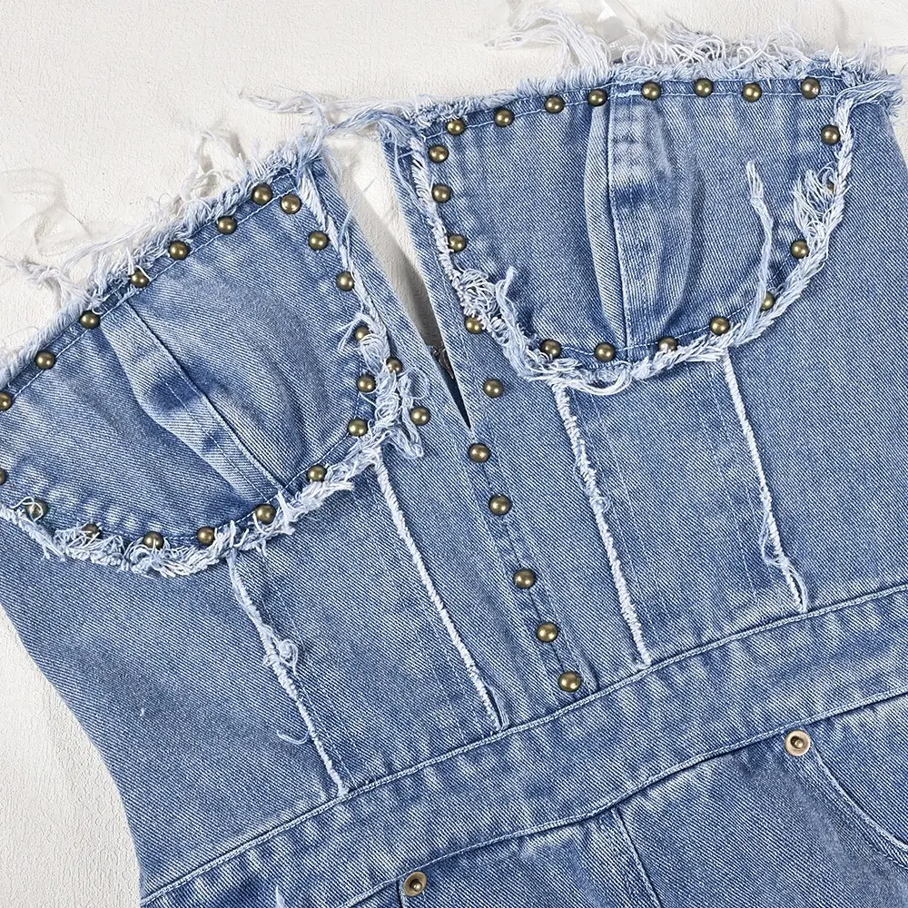 Jumpsuits Women One Piece Strapless Denim Overalls Hole Long Pants Mom Jeans Sexy High Waist Rompers Y2k Streetwear Party
