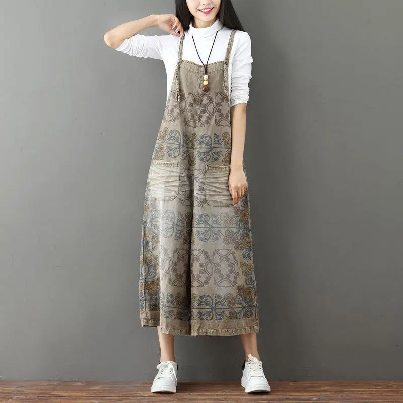 Jumpsuits Women One Piece Suspenders Overalls Wide Leg Long Pants High Waist Print Rompers Y2k Streetwear Casual Loose 2025