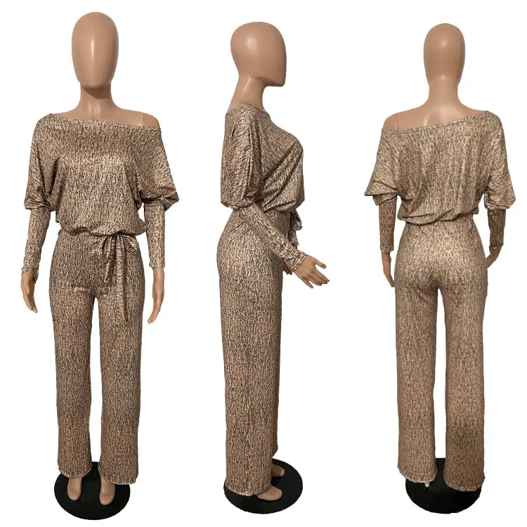 Jumpsuits Women 2022 Spring Long Sleeve High Waist Loose Belt Wide Leg Jumpsuit Elegant Office Ne Piece Outfit Party Overalls