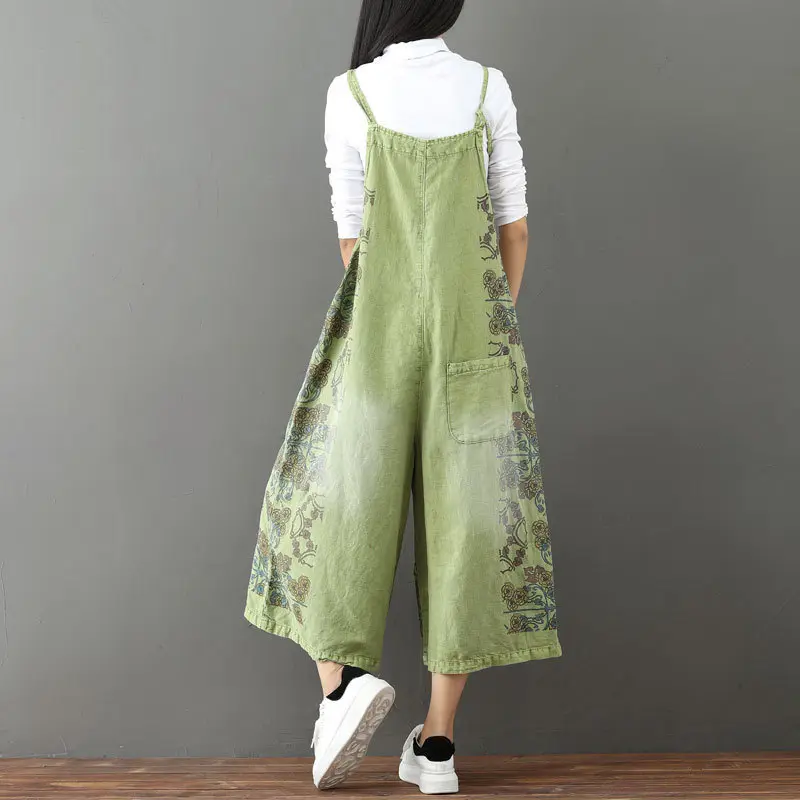 Jumpsuits Women One Piece Suspenders Overalls Wide Leg Long Pants High Waist Print Rompers Y2k Streetwear Casual Loose 2025