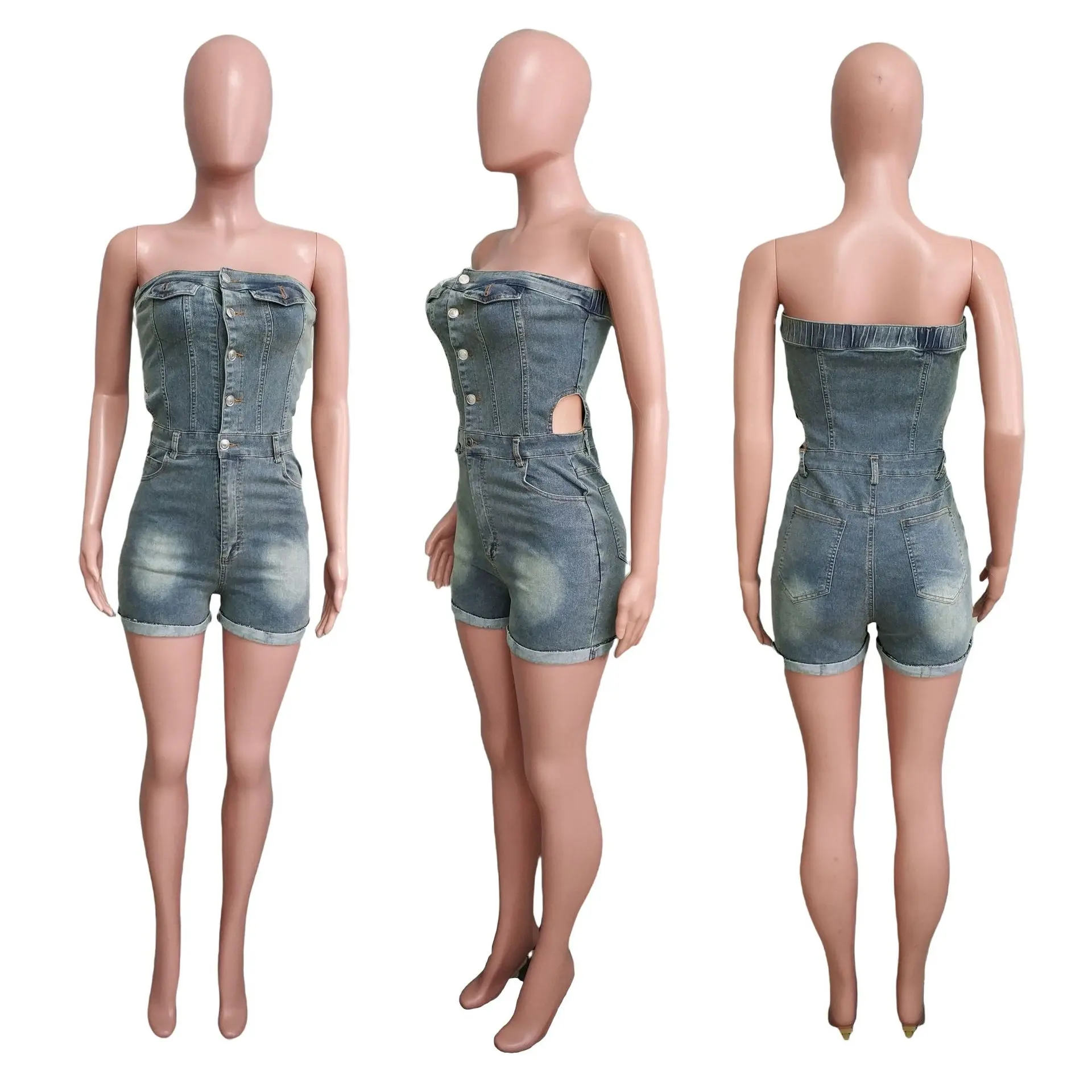 Demin Overalls Women Short Pants Jumpsuits Bodycon One Piece Sleeveless Overalls Sexy Streetwear Mom Jeans Rompers Party Club