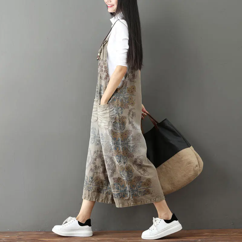 Jumpsuits Women One Piece Suspenders Overalls Wide Leg Long Pants High Waist Print Rompers Y2k Streetwear Casual Loose 2025