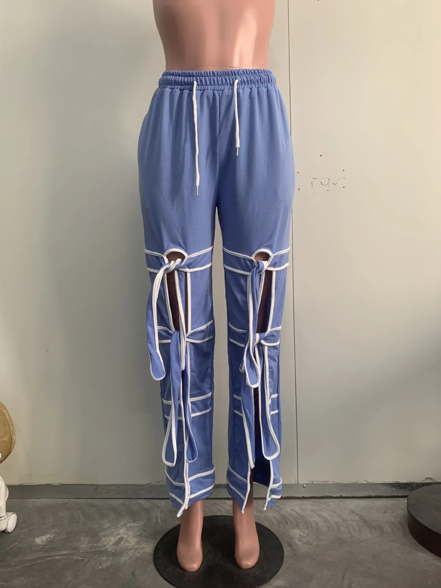 Long Pant Women Jeans Wide Leg Pants Casual High Waist Straight Trousers Y2k Streetwear Elegant Splice Lace Up Work 2025