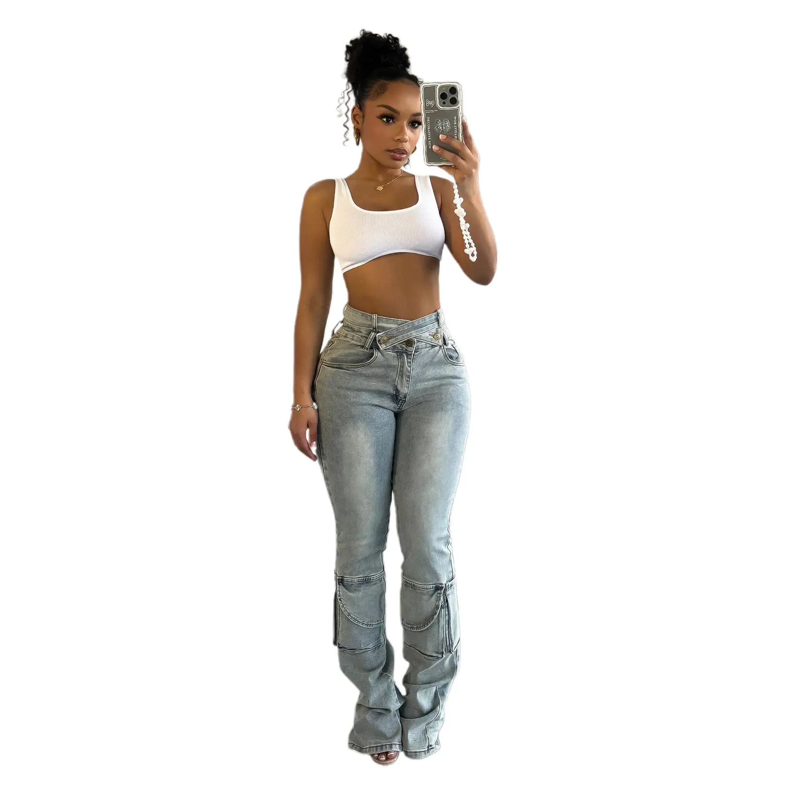 Denim Pant Jeans Women Long Pants Zipper High Waist Slim Fit Trousers Y2k Streetwear Splice Bodycon Mom Jeans Casual Club Party