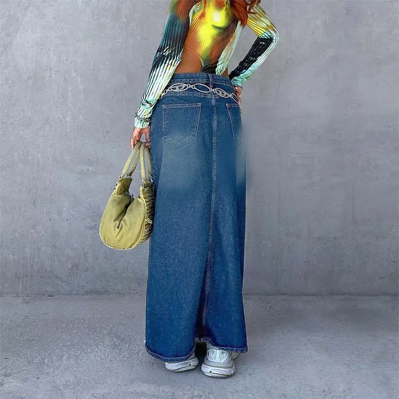 Denim Skirt Women Skirts Jeans Streatwear Straight High Waist Zipper Y2k Streetwear Front Ankle Lenth 2025 Summer Elegant Work