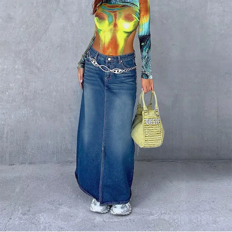 Denim Skirt Women Skirts Jeans Streatwear Straight High Waist Zipper Y2k Streetwear Front Ankle Lenth 2025 Summer Elegant Work