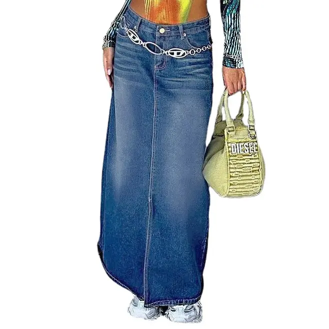 Denim Skirt Women Skirts Jeans Streatwear Straight High Waist Zipper Y2k Streetwear Front Ankle Lenth 2025 Summer Elegant Work
