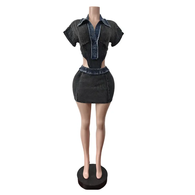 Skirts Set Women Denim Sets Bodysuit Matching Sets Casual Slim Fit Tops Shorts Skirts High Waist Y2k Party Club Streetwear Jeans