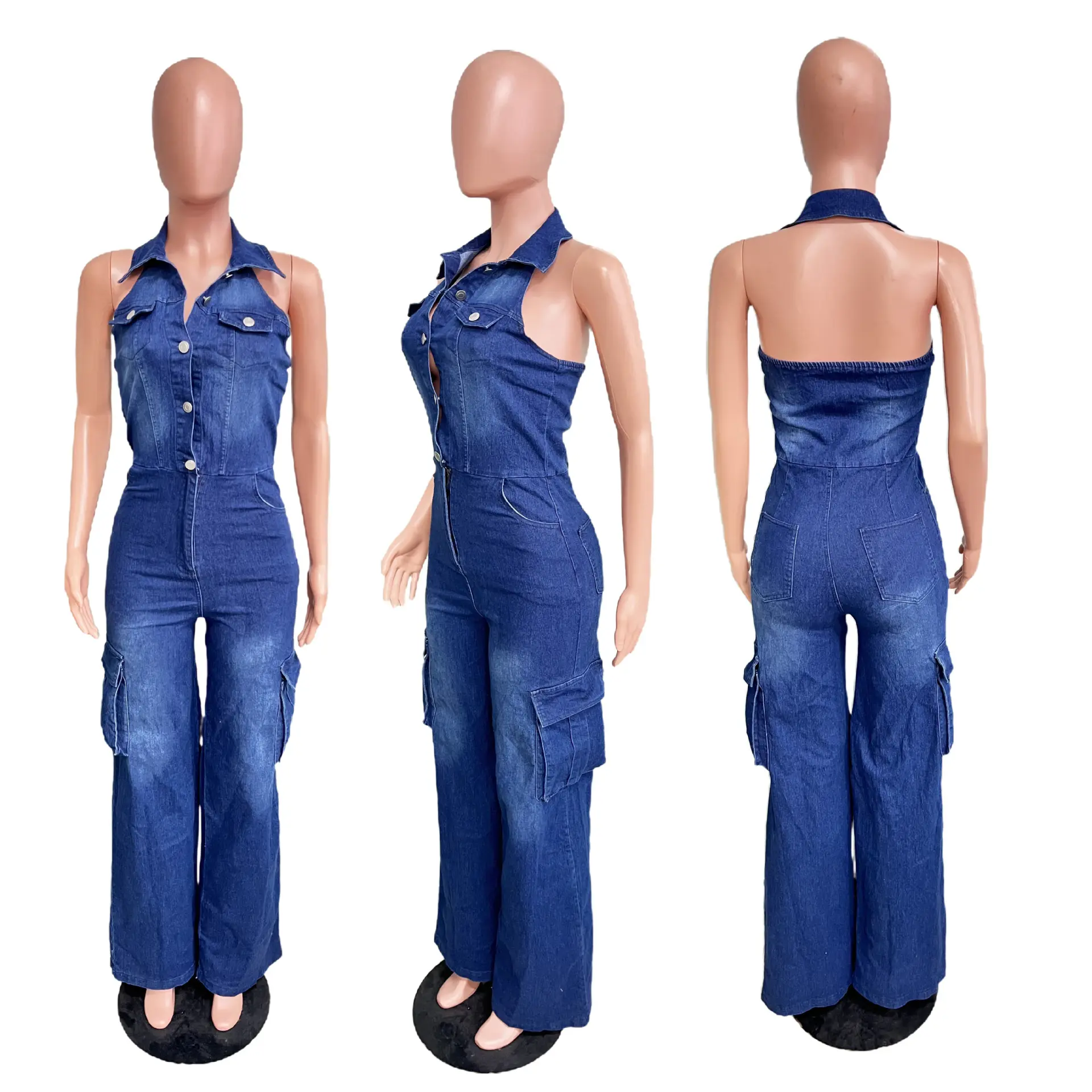 Jumpsuits Women Demin Overalls Sexy One Piece Long Pants High Waist Mom Jeans Halter Streetwear Rompers Summer Y2k Streetwear
