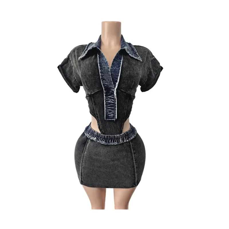 Skirts Set Women Denim Sets Bodysuit Matching Sets Casual Slim Fit Tops Shorts Skirts High Waist Y2k Party Club Streetwear Jeans