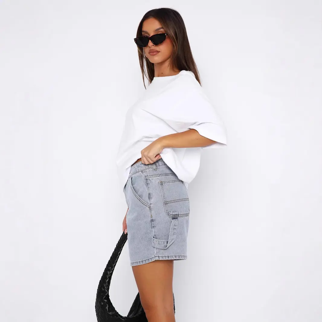 Women Short Jeans High Waist Trousers Button Pockets Zipper Denim Straight Pant Office Lady Loose 2025 Summer Y2k Streetwear