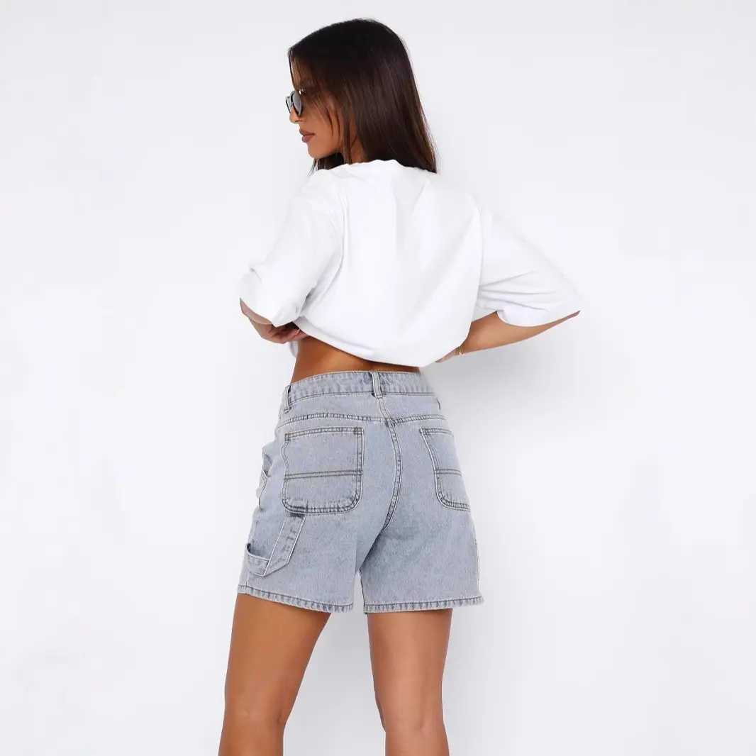 Women Short Jeans High Waist Trousers Button Pockets Zipper Denim Straight Pant Office Lady Loose 2025 Summer Y2k Streetwear