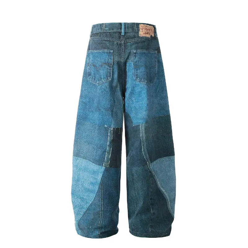 Men Denim Pant Jeans Women Wide Leg Long Pants Pocket High Waist Straight Trousers Streetwear Splice Casual Loose Punk 2025