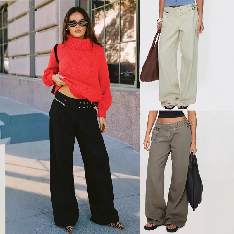 Cargo Pant Women Floor Length Pants High Waist Straight Trousers Y2k Streetwear Pocket Elegant Capris Casual Loose Work 2025