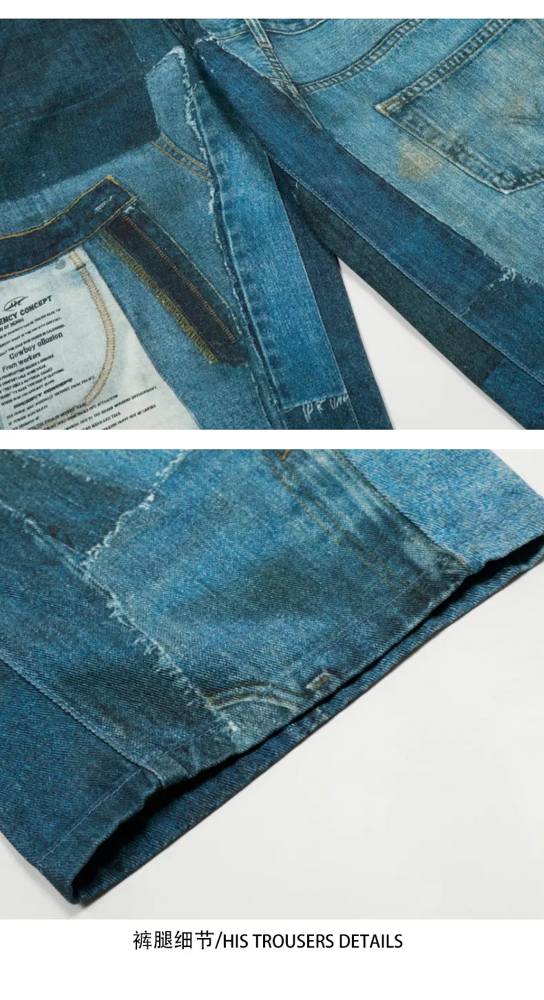 Men Denim Pant Jeans Women Wide Leg Long Pants Pocket High Waist Straight Trousers Streetwear Splice Casual Loose Punk 2025