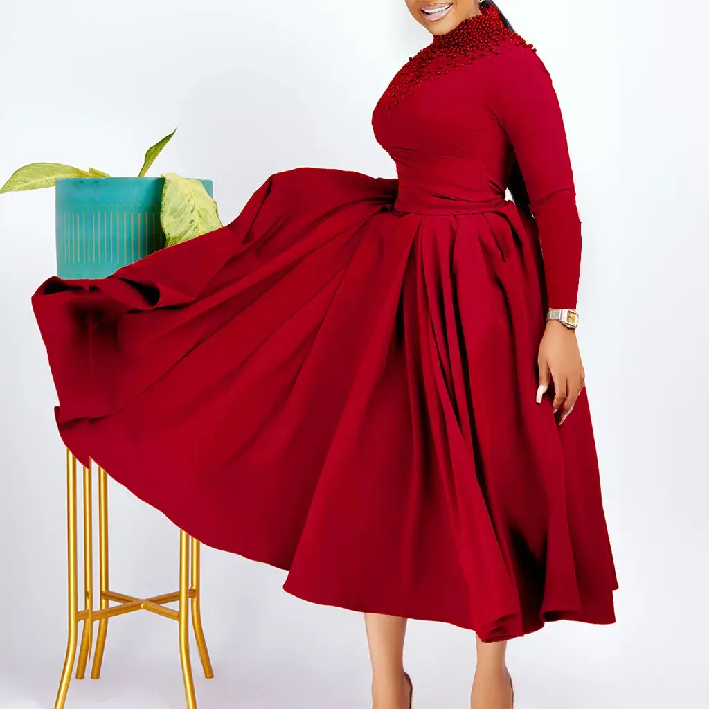 Party Dresses Women Long Sleeve Turtleneck Embroidered Flares Dress Vestidos Pullover Loose Slight Strech Winter Casual Bodycon