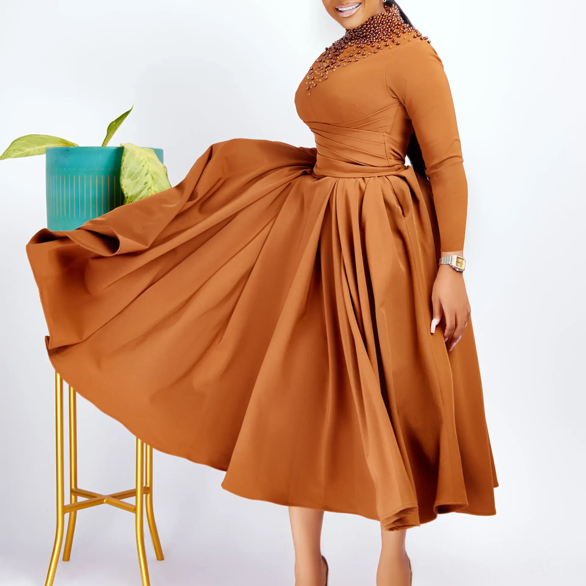 Party Dresses Women Long Sleeve Turtleneck Embroidered Flares Dress Vestidos Pullover Loose Slight Strech Winter Casual Bodycon