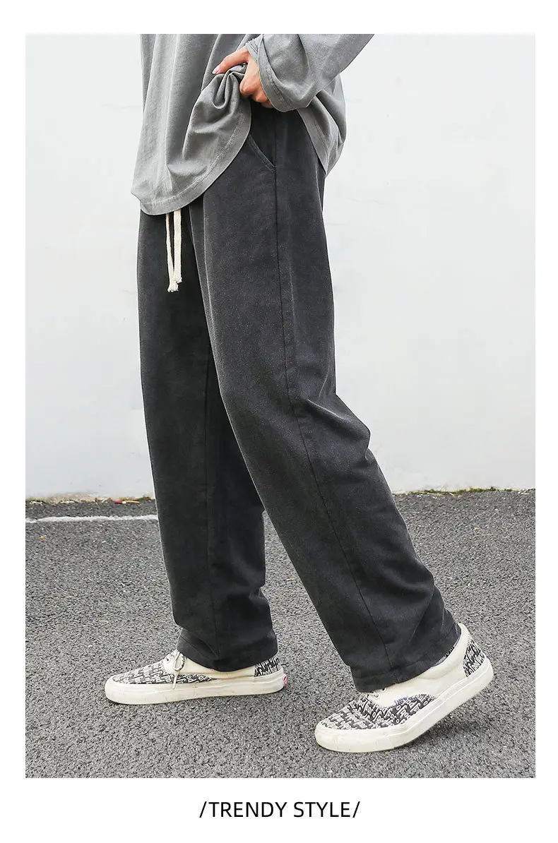 Men Pant Wide Leg Long Pants Casual Loose Pocket Elastic Waist Lace Up Straight Trousers Streetwear Punk Gothic Summer 2025