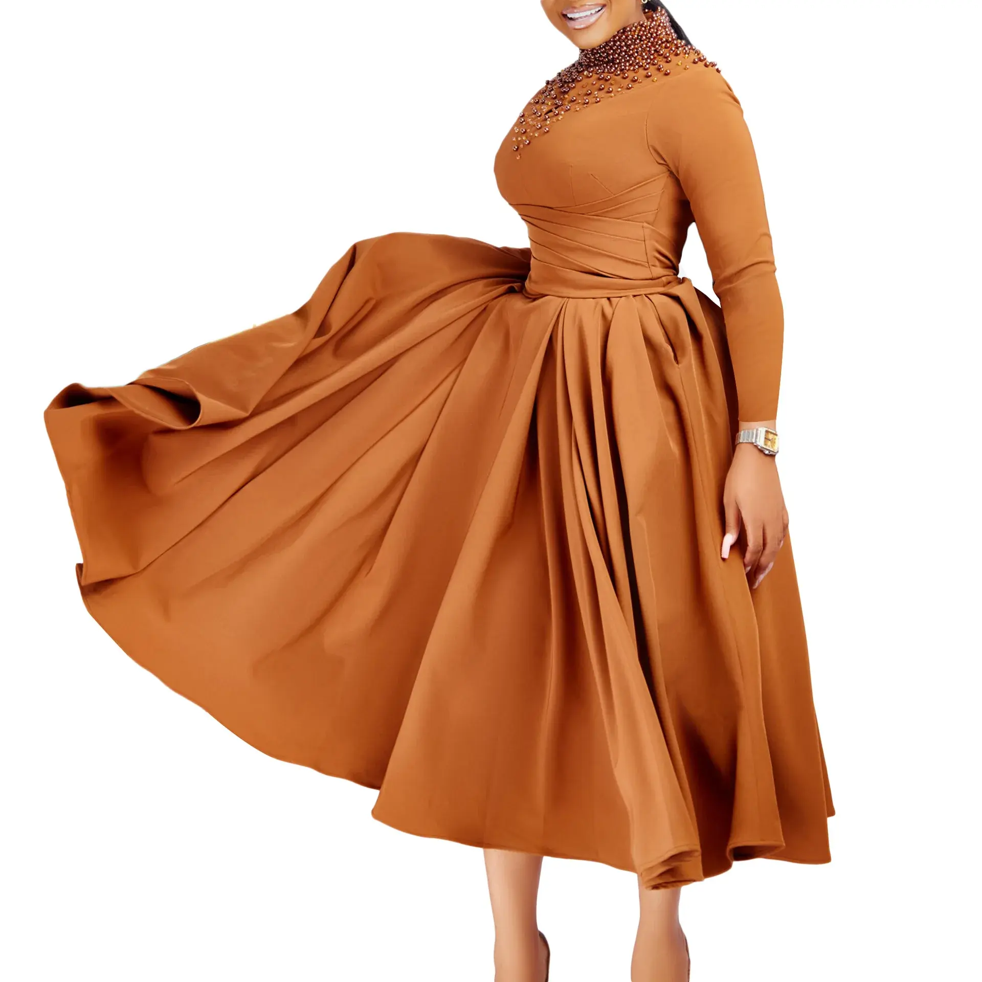 Party Dresses Women Long Sleeve Turtleneck Embroidered Flares Dress Vestidos Pullover Loose Slight Strech Winter Casual Bodycon