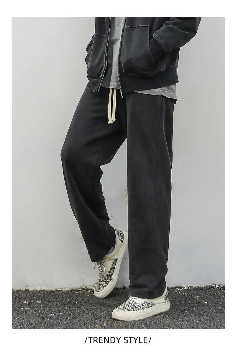 Men Pant Wide Leg Long Pants Casual Loose Pocket Elastic Waist Lace Up Straight Trousers Streetwear Punk Gothic Summer 2025
