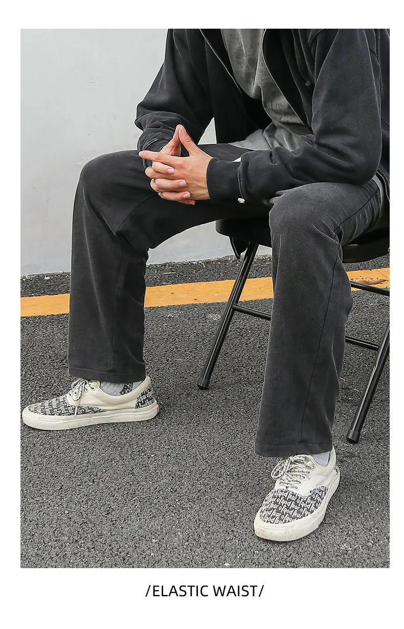 Men Pant Wide Leg Long Pants Casual Loose Pocket Elastic Waist Lace Up Straight Trousers Streetwear Punk Gothic Summer 2025