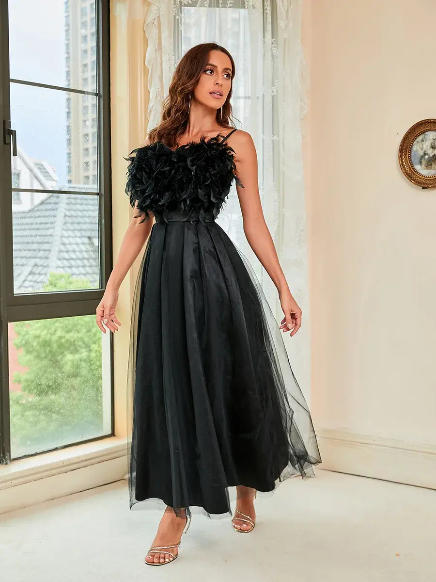 Feather Party Dress Women Sexy Elegant Lady Evening Club Sleeveless Off Shoulder Slit Long Dresses Vestidos Black Night Evening