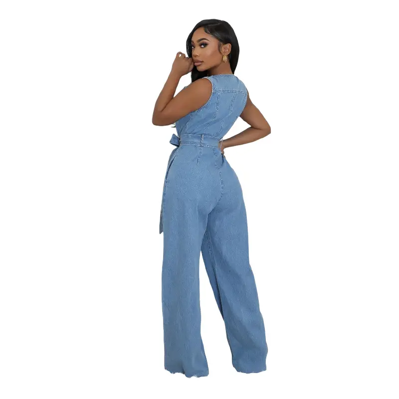 Demin Overalls Women Jumpsuits Sleeveless One Piece Long Pants Lace Up High Waist Streetwear Y2k Rompers Party Club Mom Jeans