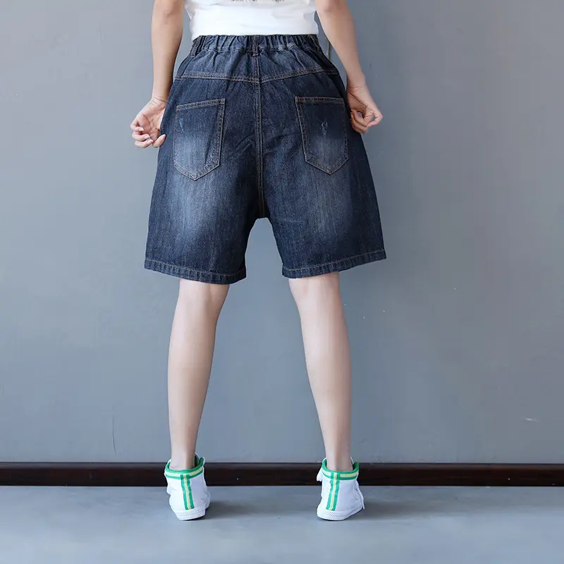 Denim Pant Women Mom Jeans Wide Leg Mid Length Pants High Waist Straight Trousers Y2k Streetwear Elegant Splice Casual Loose