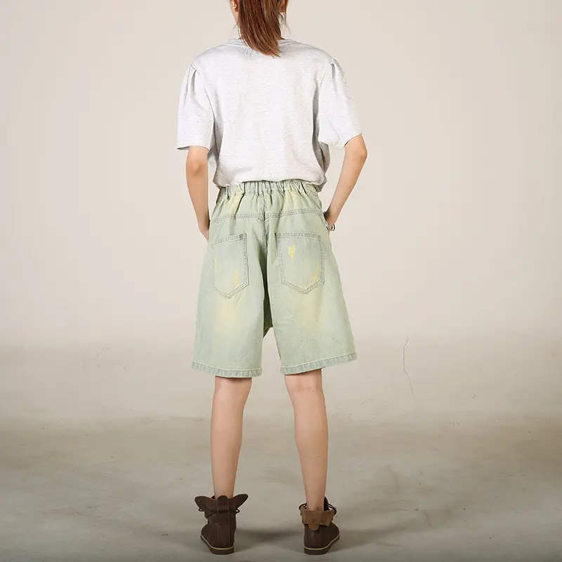 Denim Pant Women Mom Jeans Wide Leg Mid Length Pants High Waist Straight Trousers Y2k Streetwear Elegant Splice Casual Loose
