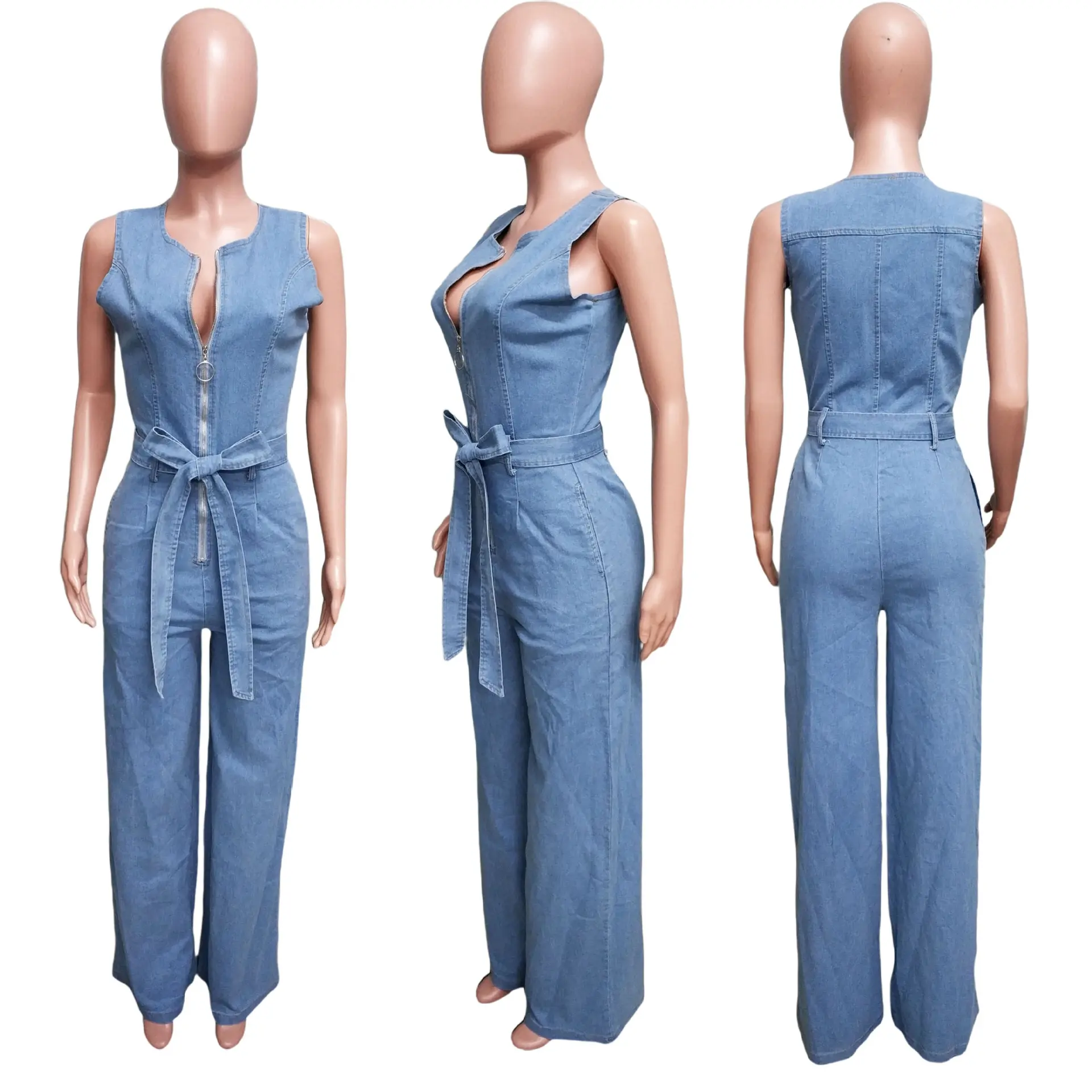 Demin Overalls Women Jumpsuits Sleeveless One Piece Long Pants Lace Up High Waist Streetwear Y2k Rompers Party Club Mom Jeans