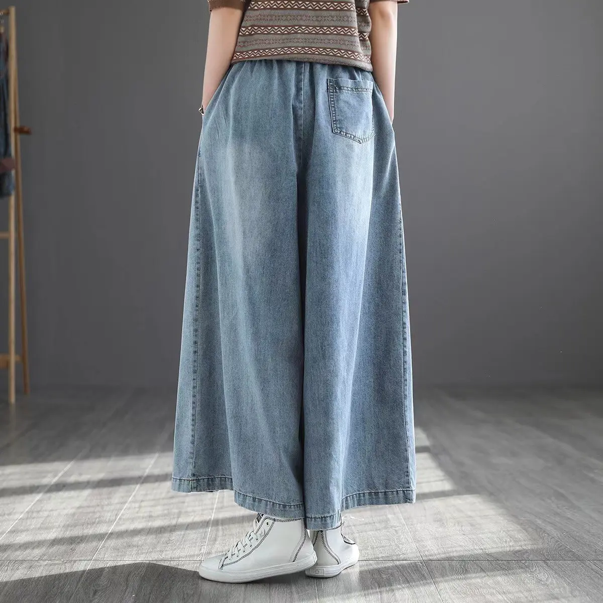 Denim Pant Women Jeans Wide Leg Long Pants Lace Up Elastic Waist Straight Trousers Y2k Streetwear Casual Loose Mom Jeans 2025