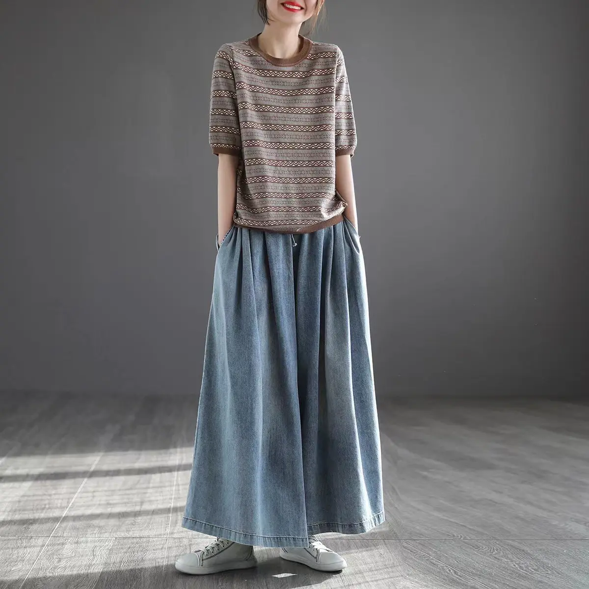 Denim Pant Women Jeans Wide Leg Long Pants Lace Up Elastic Waist Straight Trousers Y2k Streetwear Casual Loose Mom Jeans 2025