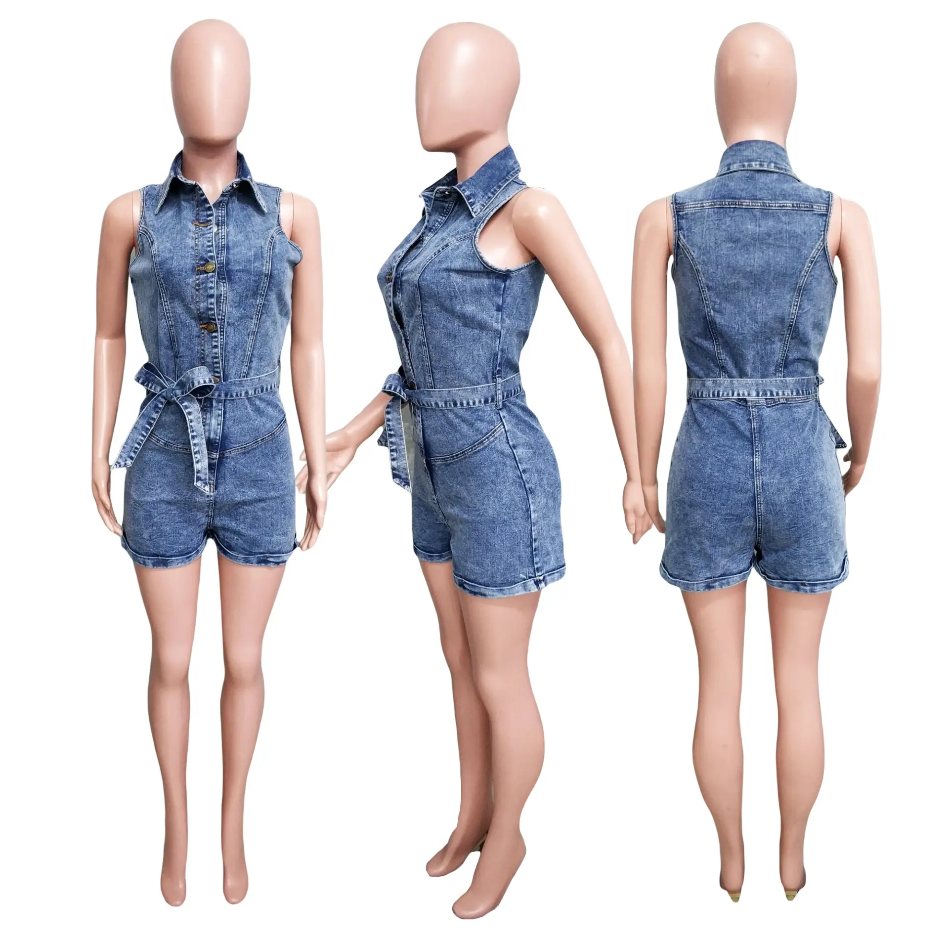 Demin Overalls Women Sleeveless One Piece Short Pants Jumpsuits Lace Up High Waist Rompers Mom Jeans Y2k Streetwear 2025 Club