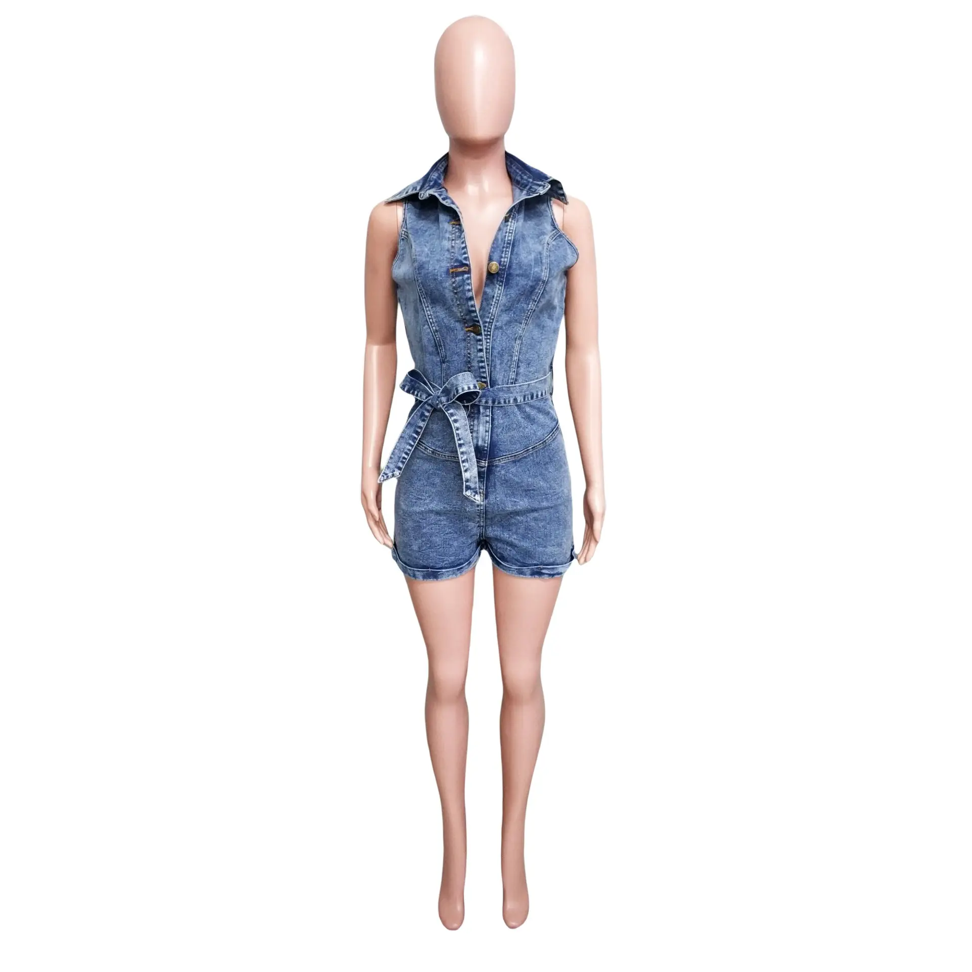 Demin Overalls Women Sleeveless One Piece Short Pants Jumpsuits Lace Up High Waist Rompers Mom Jeans Y2k Streetwear 2025 Club