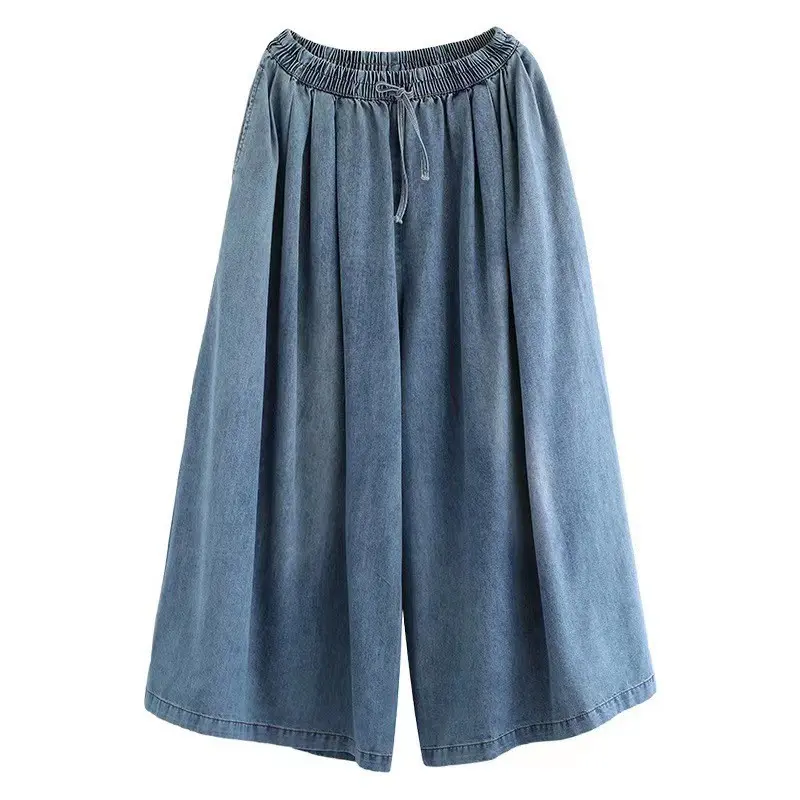 Denim Pant Women Jeans Wide Leg Long Pants Lace Up Elastic Waist Straight Trousers Y2k Streetwear Casual Loose Mom Jeans 2025