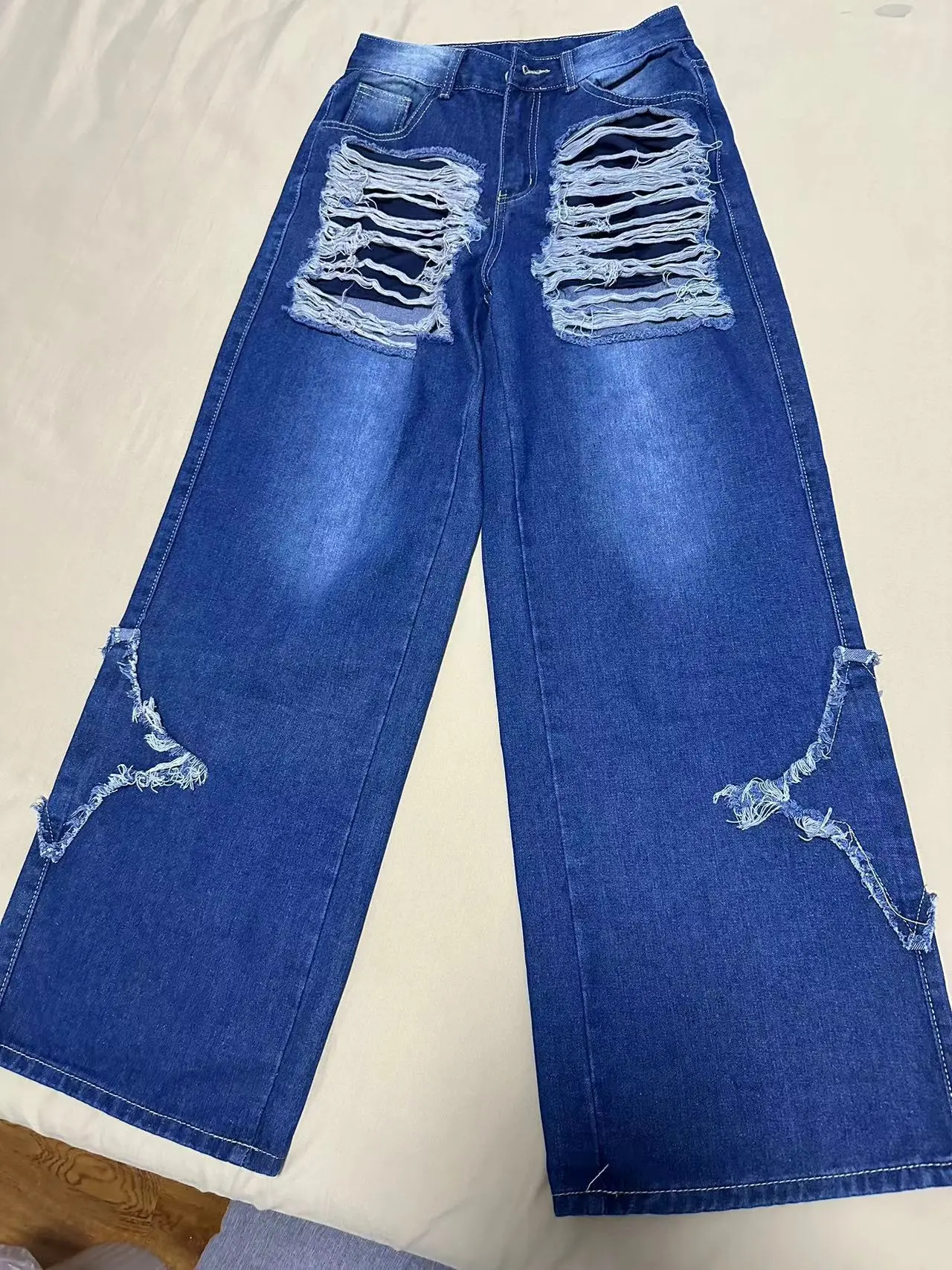 Denim Pant Women Jeans Wide Leg Long Pants Tassel High Waist Straight Trousers Y2k Streetwear Elegant Mom Jeans Party Loose