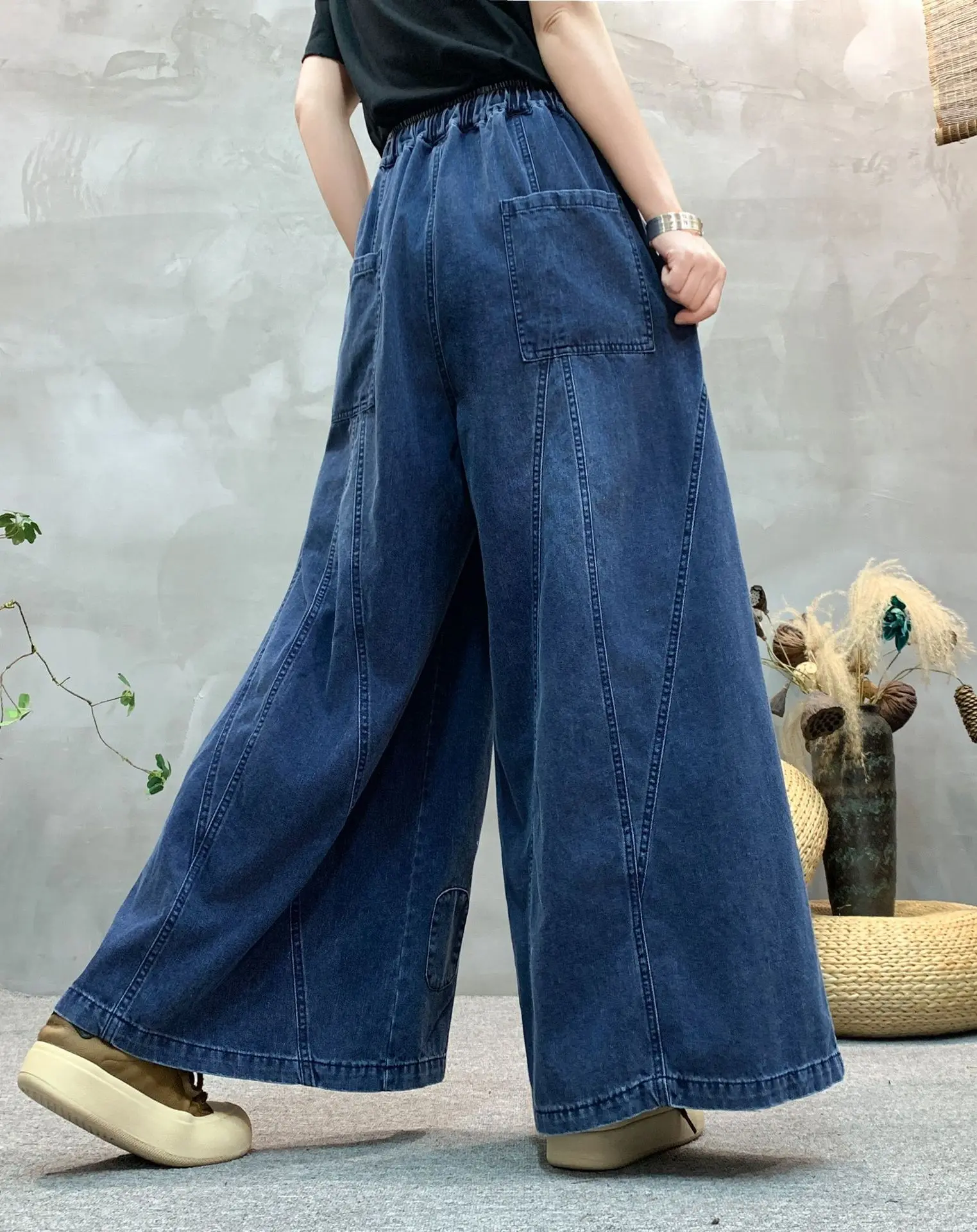 Long Jeans Women Denim Pant Y2k Wide Leg Pants Lace Up Elastic Waist Streetwear Mom Jeans Elegant Loose Straight Trousers Spring