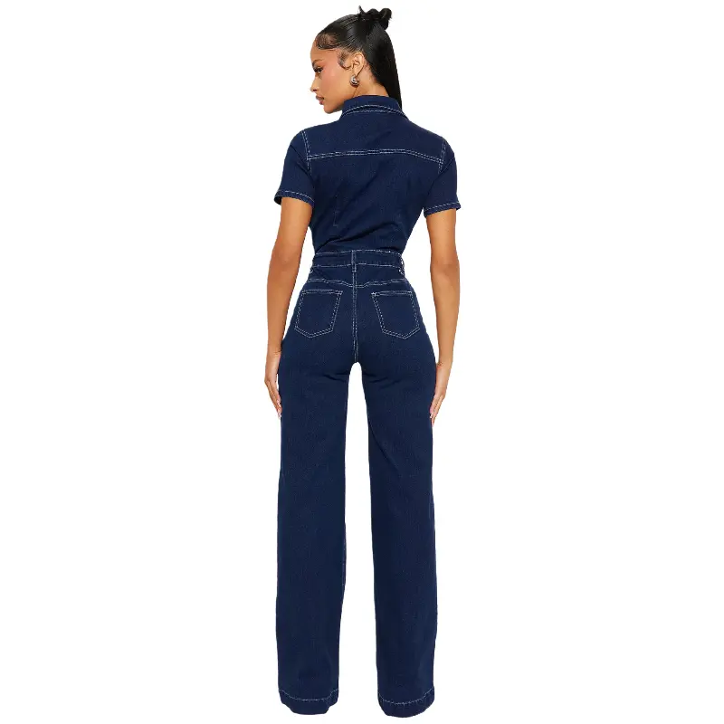 Demin Overalls Jumpsuits Women One Piece Short Sleeve Mom Jeans Wide Leg Long Pants High Waist Rompers Y2k Streetwear 2025