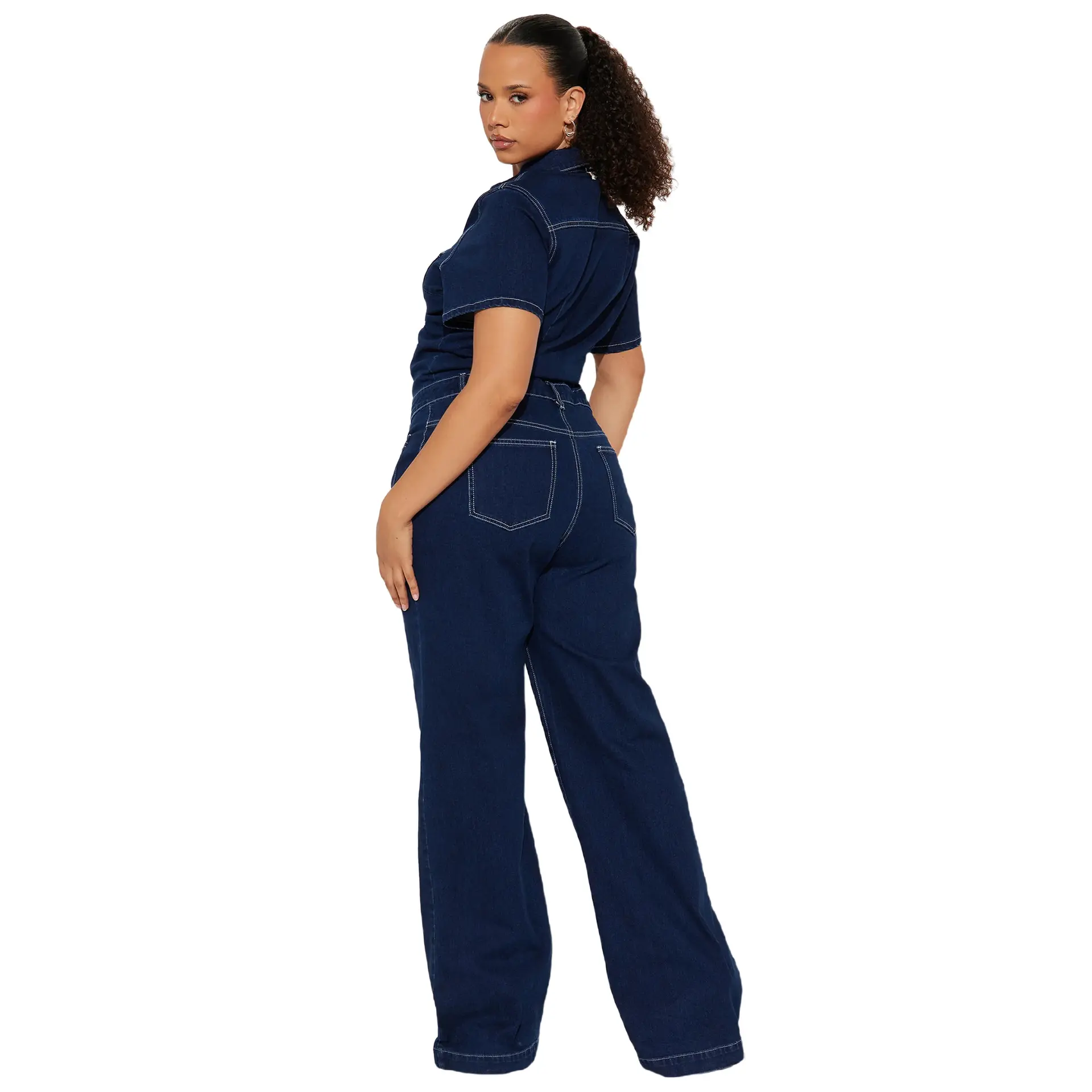 Demin Overalls Jumpsuits Women One Piece Short Sleeve Mom Jeans Wide Leg Long Pants High Waist Rompers Y2k Streetwear 2025