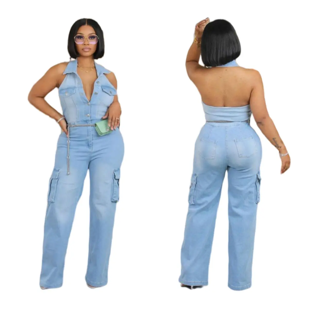 One Piece Women Denim Overalls Long Pants Jumpsuits High Waist Party Sleeveless Backless Rompers Y2k Streetwear Jumpsuit 2025