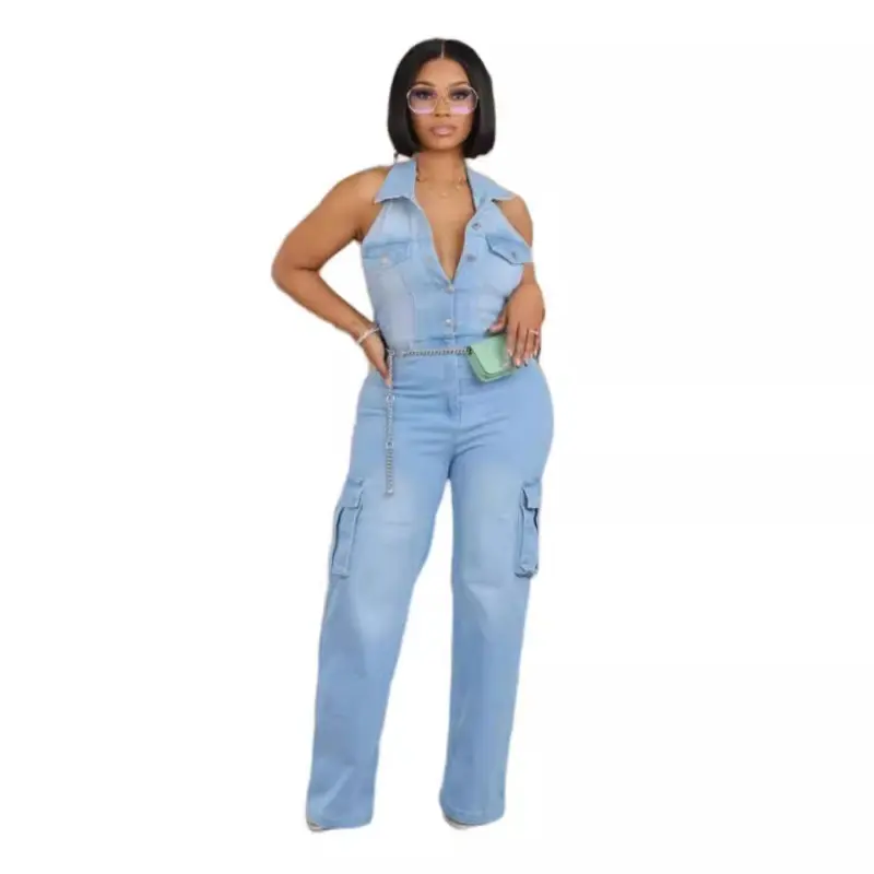 One Piece Women Denim Overalls Long Pants Jumpsuits High Waist Party Sleeveless Backless Rompers Y2k Streetwear Jumpsuit 2025