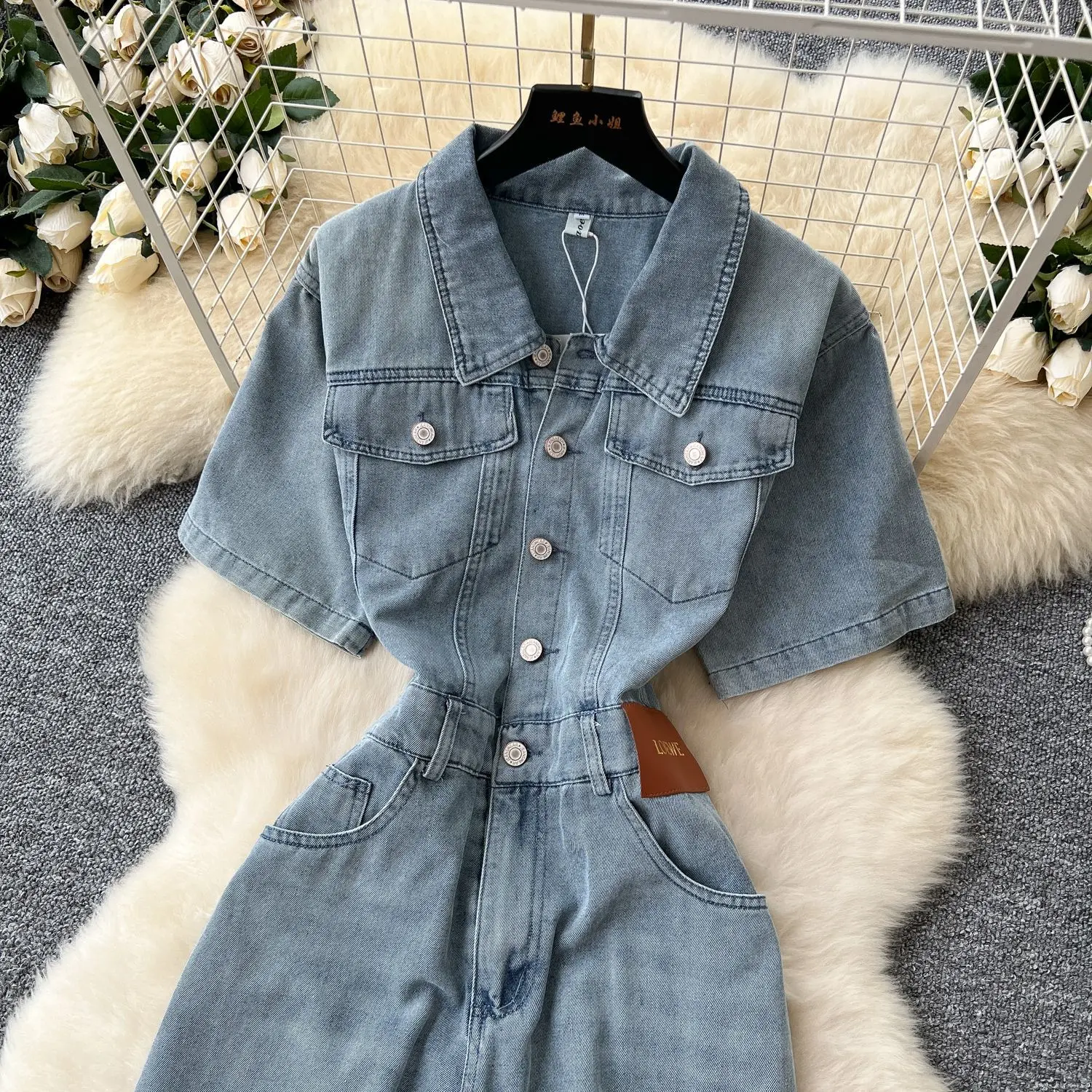 Denim Jumpsuits Women One Piece Short Sleeve Mom Jeans Elegant Overalls Long Pants High Waist Rompers Y2k Streetwear 2025