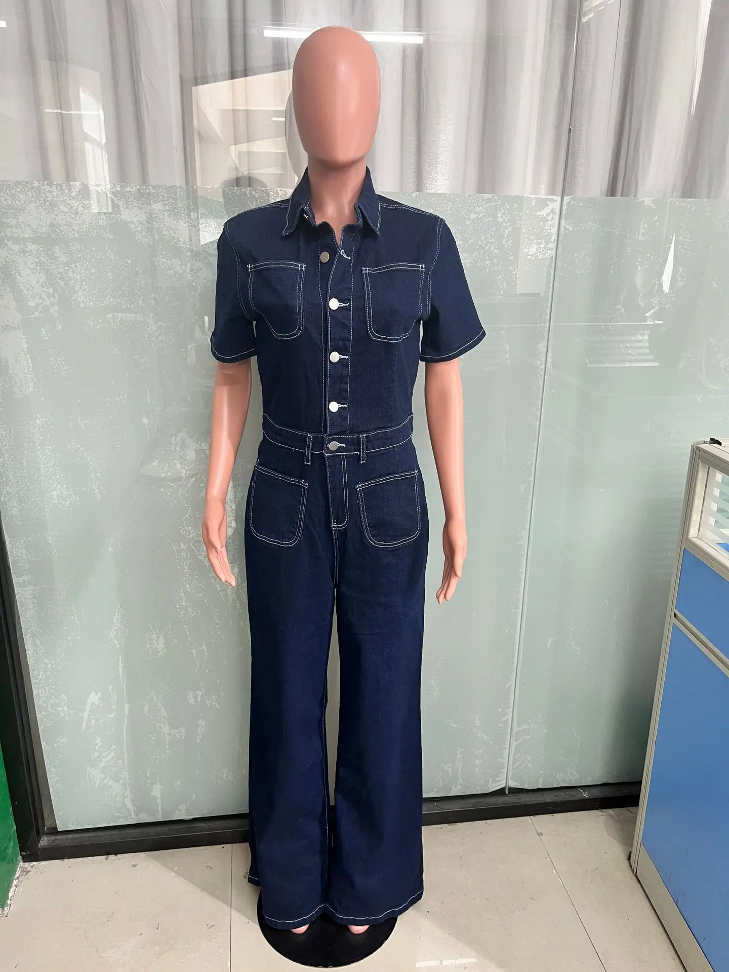 Demin Overalls Jumpsuits Women One Piece Short Sleeve Mom Jeans Wide Leg Long Pants High Waist Rompers Y2k Streetwear 2025