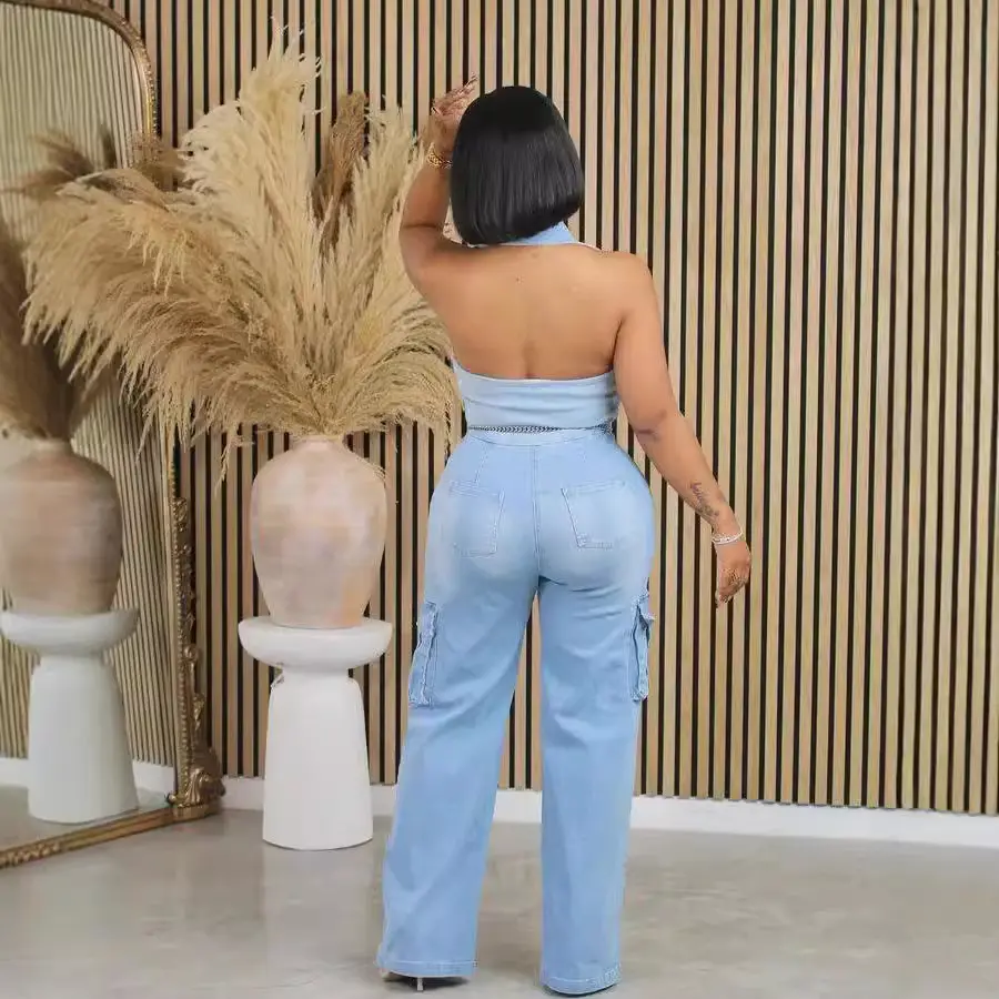 One Piece Women Denim Overalls Long Pants Jumpsuits High Waist Party Sleeveless Backless Rompers Y2k Streetwear Jumpsuit 2025
